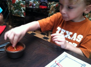 James eats chips and salsa